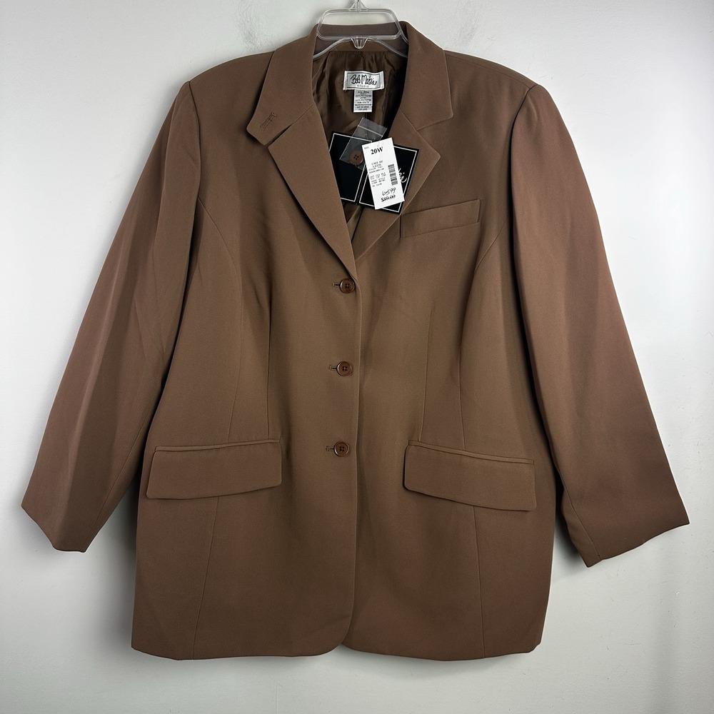 Bob Mackie Blazer Womens Plus 20W Brown 3-Button Jacket Career Mature Office New